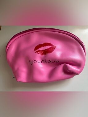 Younique Hot Pink Cosmetic Pouch with Red Kiss